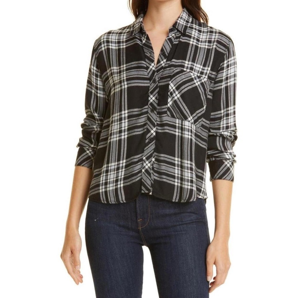 Rails Hunter Black & White Plaid Flannel Button Up Top Size Small - Picture 1 of 4